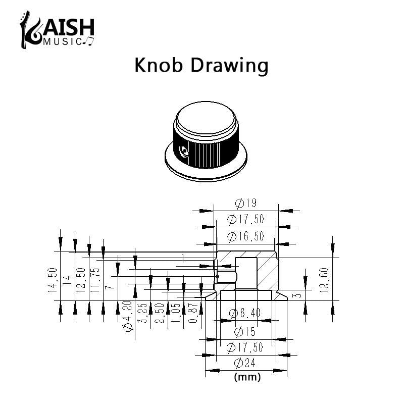 Kaish 2Pcs Aluminium Potentiometer Knobs 1/4'' Universal Top Hat Knobs Bell Control Knob With Set Screw For Guitar/Bass/Amps/Pre