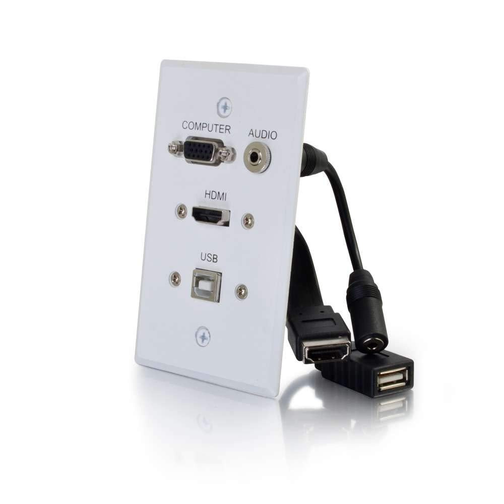 C2G 39706 Hdmi, Vga, 3.5Mm Audio And Usb Pass Through Single Gang Wall Plate, White