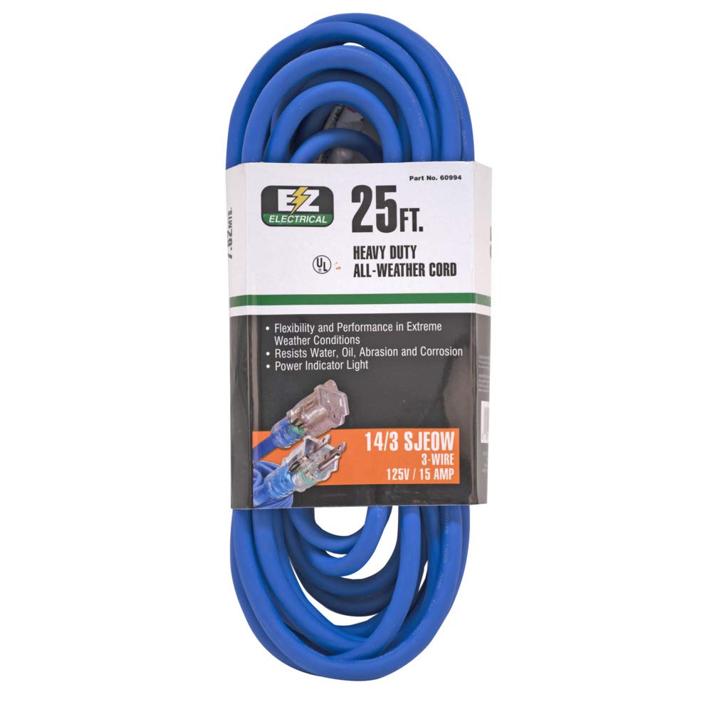 Eastman 25 Feet All Weather Extension Cord with Indicator Light, Electrical 3-Prong Wire, 60994