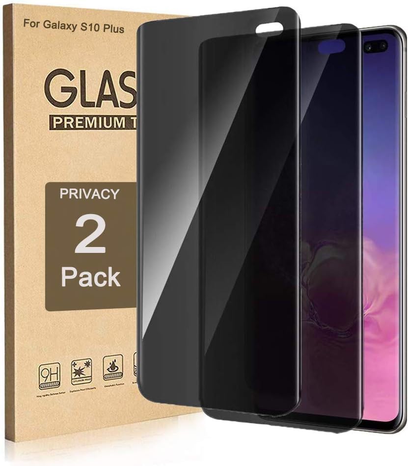 Fotbor 2 Pack for Samsung Galaxy S10 Plus Privacy Tempered Glass Screen Protector, 9H Hardness Anti-Scratch Fulll Coverage Case 