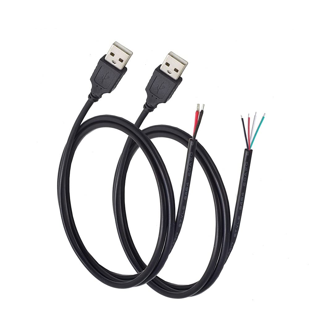 Ksopuert 2Pcs Usb A Male Plug To Bare Wire Open End Cable 6.6Ft 200Cm 5V 2.1A 2 & 4 Cores Power And Data Transmission Pigtail Re