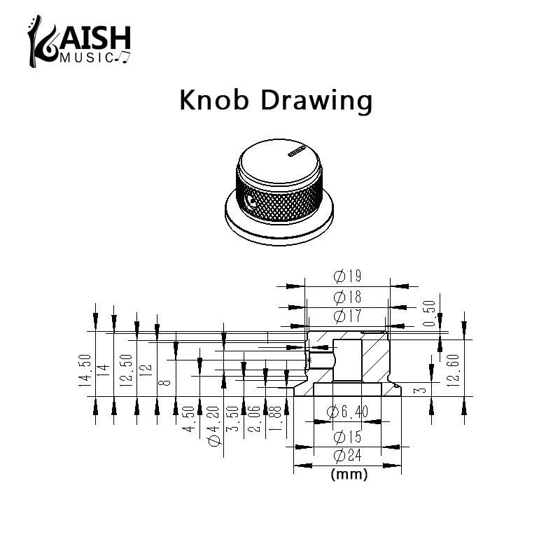 Kaish 4Pcs Aluminium Potentiometer Knobs 1/4'' Universal Top Hat Knobs Bell Control Knob With Set Screw For Guitar/Bass/Amps/Pre