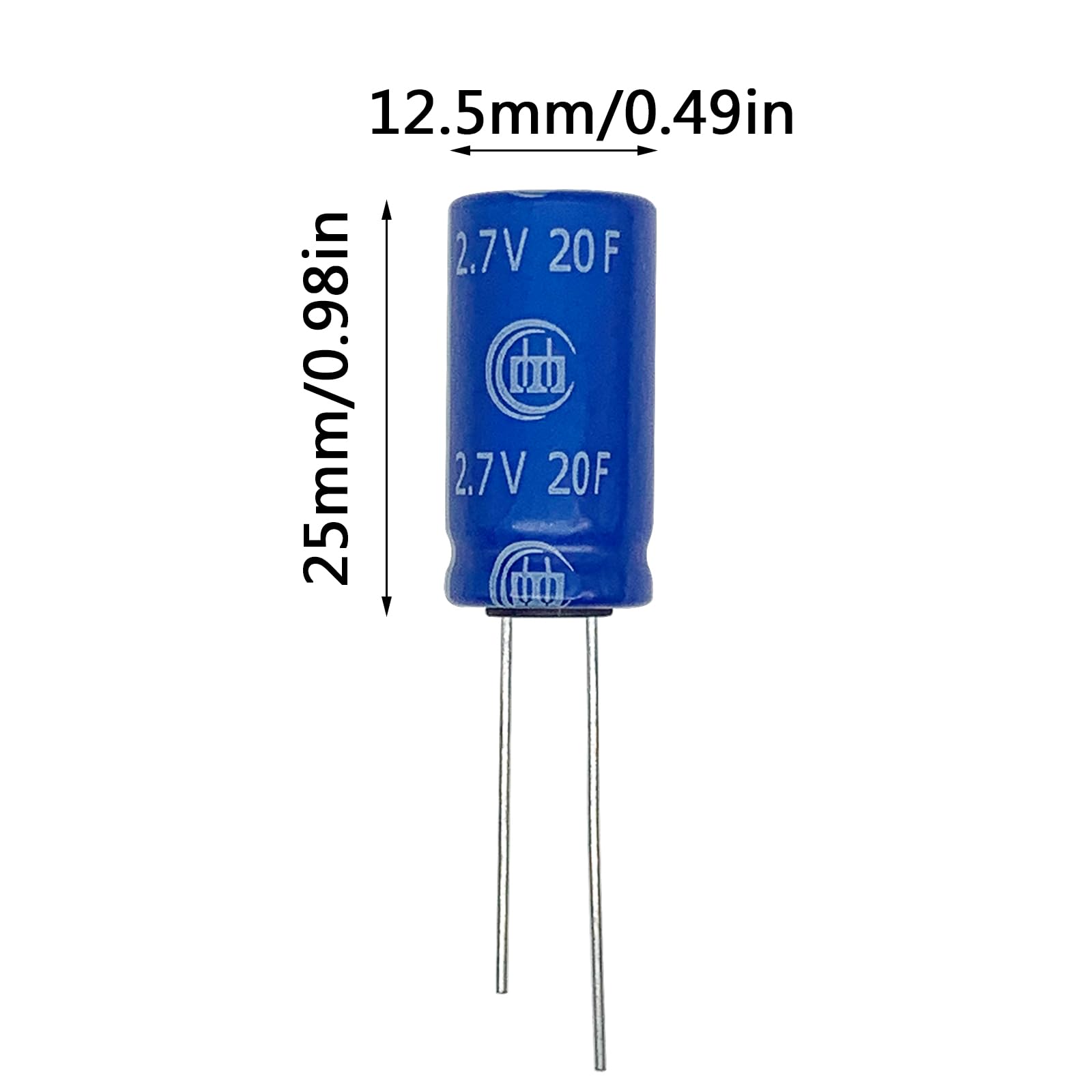 Cermant 5Pcs 12.5X25Mm(0.49X0.98In) Super Capacitor 2.7V 20F Farad Capacitance Winding Type Energy Storage For On Board Backup E