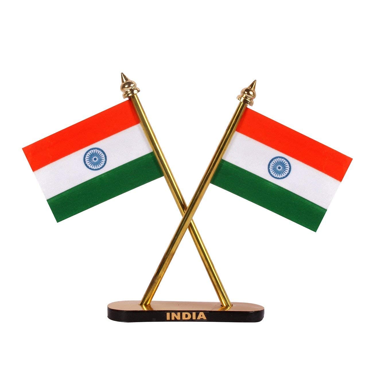 Jtku Handicraft Indian Flag Hindustan Tiranga For Car Dashboard Table Home Decoration Decor Cross Design Stand  Double Sided Cr
