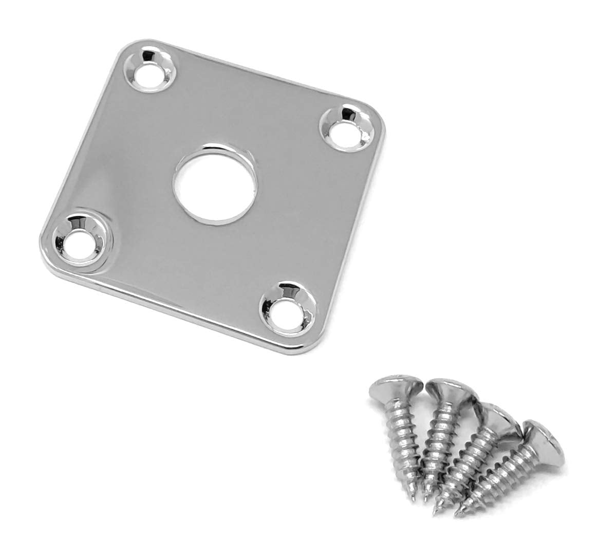 Vintage Forge Chrome Metal Flat Square Jack Plate Compatible With Gibson Les Paul Guitar With Screws Jps40 Chr