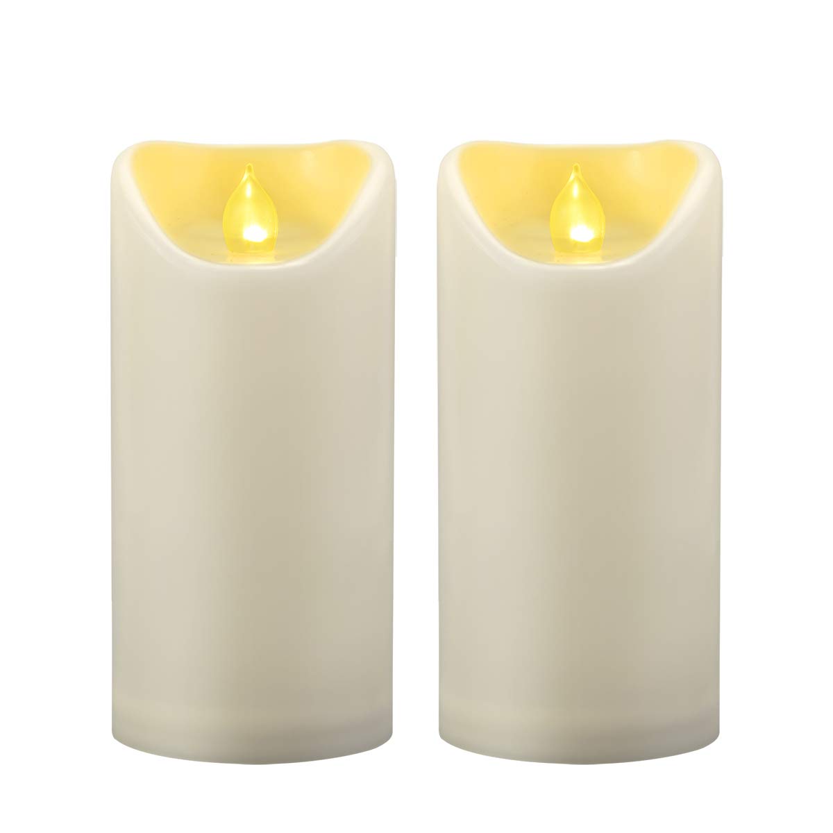 2 Pcs 3''X6'' Waterproof Outdoor Battery Operated Flameless Led Pillar Candles With Timer Flickering Plastic Resin Electric Deco