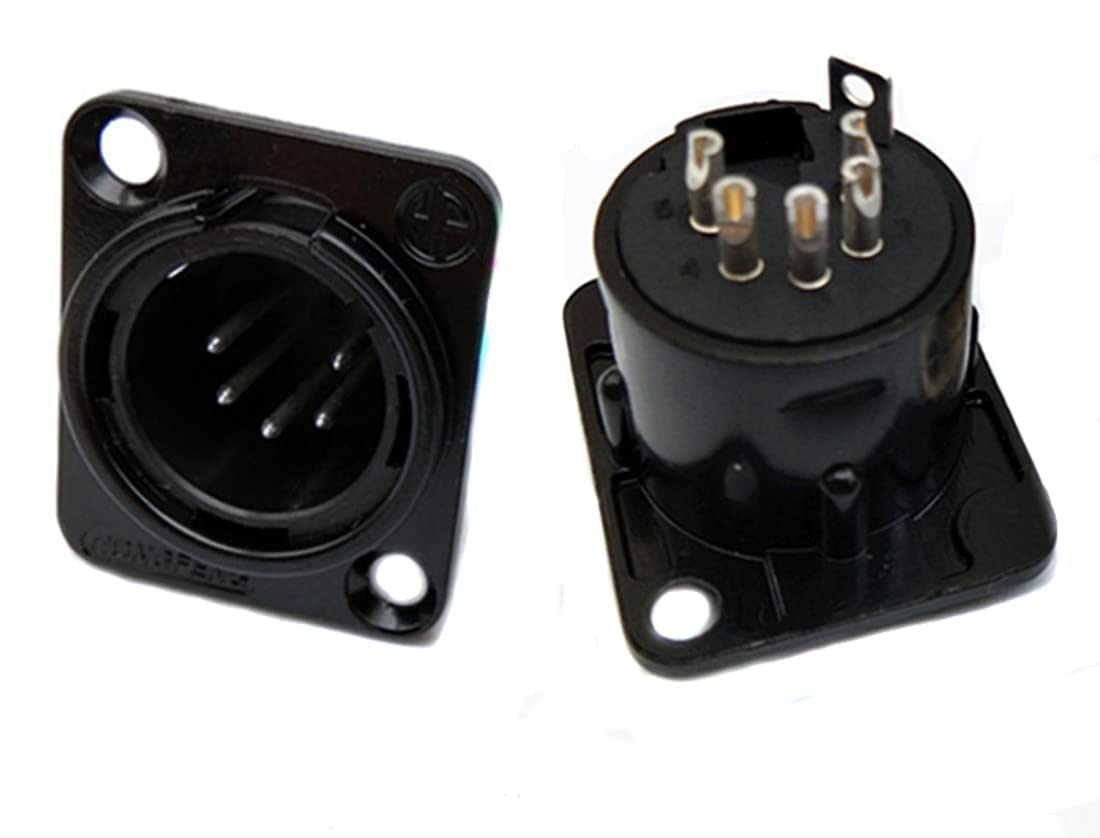 Gdqlcnxb Xlr Male Jack 5 Pin Panel Mount Jacks,Black Metal Housing Xlr M Connector, 5Pcs.