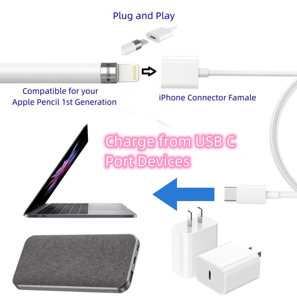 Design For Usb C To Apple Pencil Adapter 3.3Ft Apple Pencil Charger Compatible With Apple Pencil 1St Generation Protect I Pad Ba