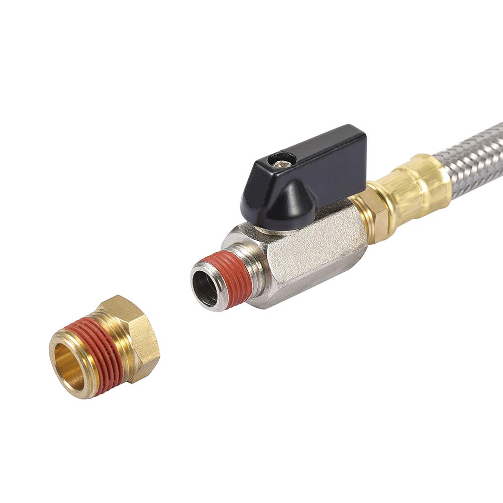 Kbrotech Extended Tank Drain Valve Assembly Kit Flexible Braided Steel Tube 10 Inch 1/4 Inch Npt Pipe Fitting For Air Compressor