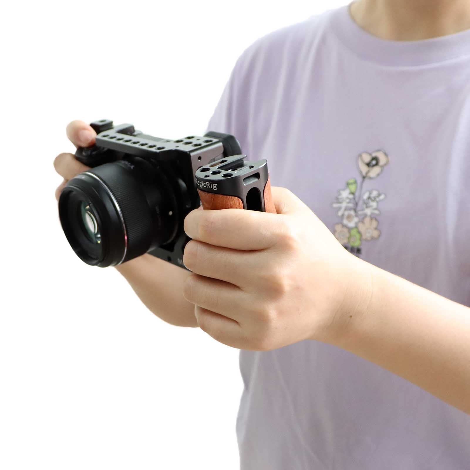 Magicrig Side Handle Wooden Handgrip With Two 1/4'' 20 Screws For Dslr Camera Vlog Camera Cage, Portable Mini Handle For Left/Ri