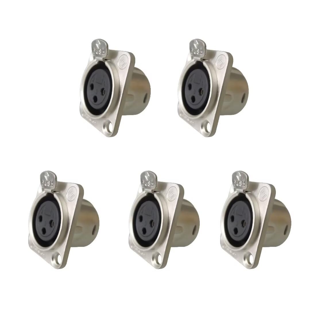 Riviera 5 Pack Xlr 3Pin Female Panel Mount Chassis, Fine Nickel Plated Housing With Silver Plated Contacts(5 Pack Silver Female)