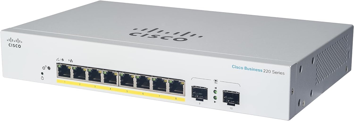 Cisco Business Cbs220 8T E 2G Smart Switch | 8 Port Ge | 2X1G Small Form Factor Pluggable (Sfp) | 3 Year Limited Hardware Warran
