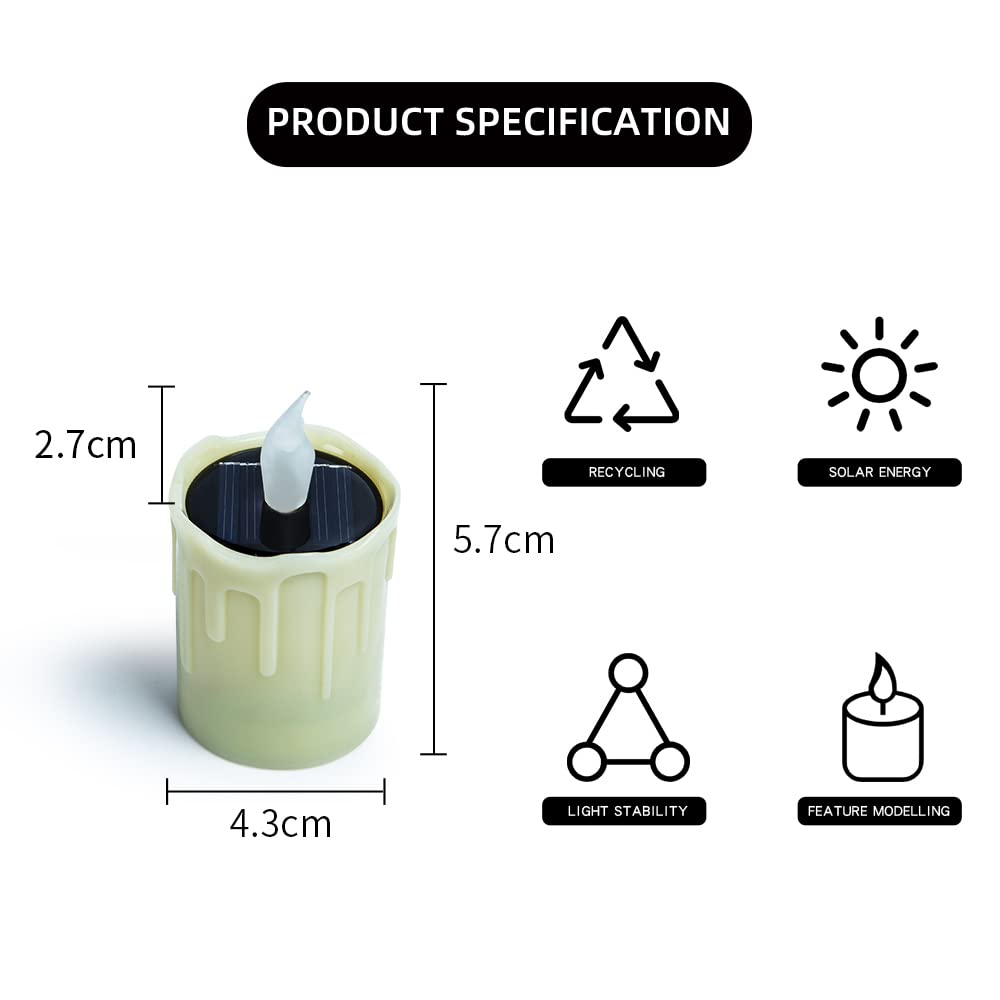 Zhaofubao Solar Candles Lights, Warm Yellow Flashing Light, Solar Charging Tea Wax Light, 6 Fire Wax Lights, Suitable For Weddin