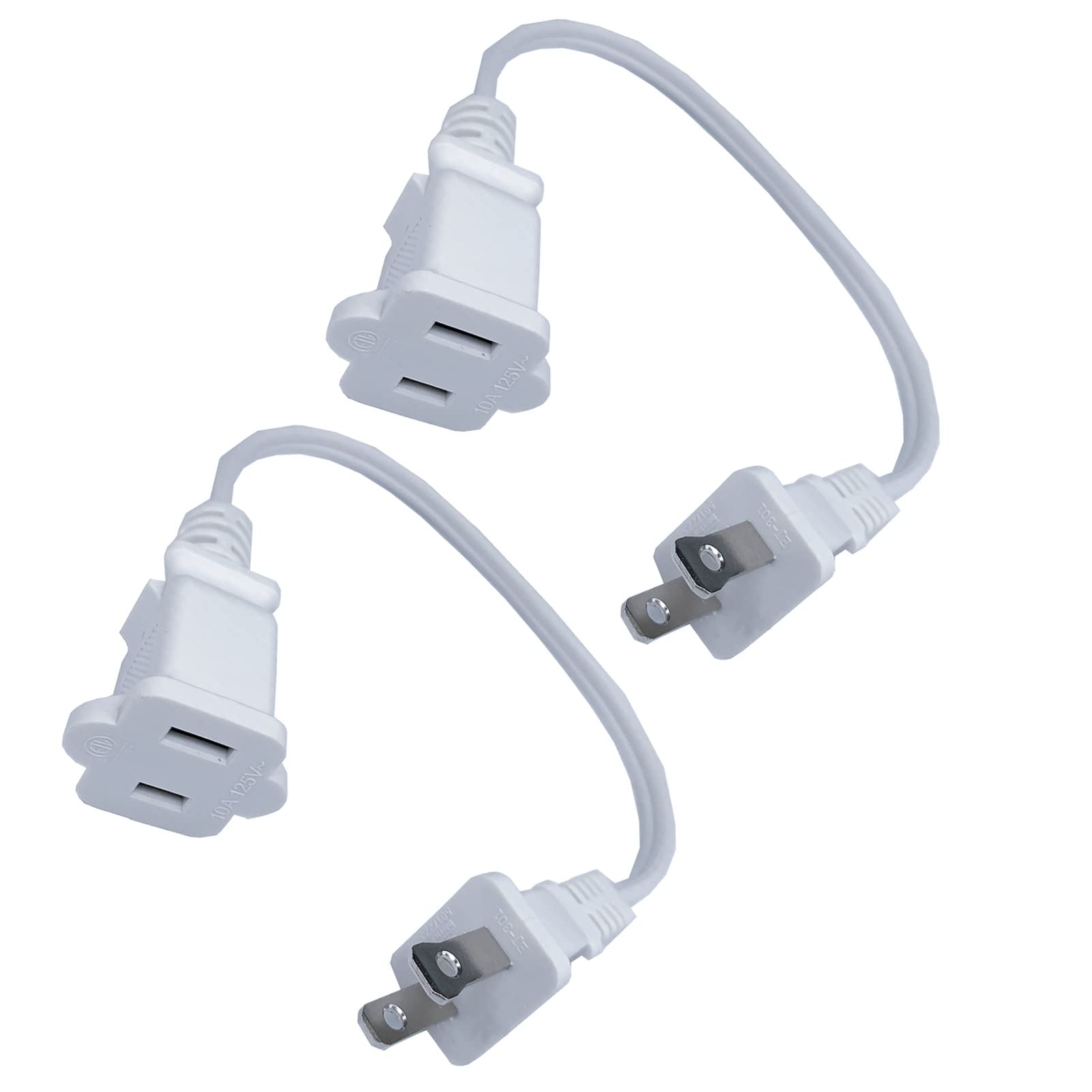Short Extension Cord 1 Ft, White 2 Prong, 18 Awg Small Polarized Male Female Power Cable For Indoor, Nema 5 15P To Nema 5 15R, 2