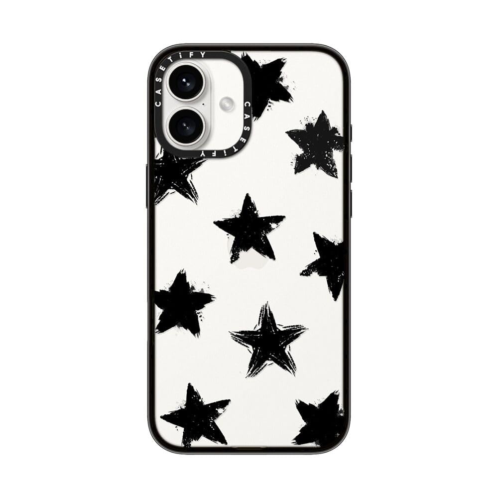 Casetify Compact Case For Iphone 16 Plus [Lightweight / 4 Ft. 2X Military Grade Drop Protection/Slim]   Star Marks   Clear Black