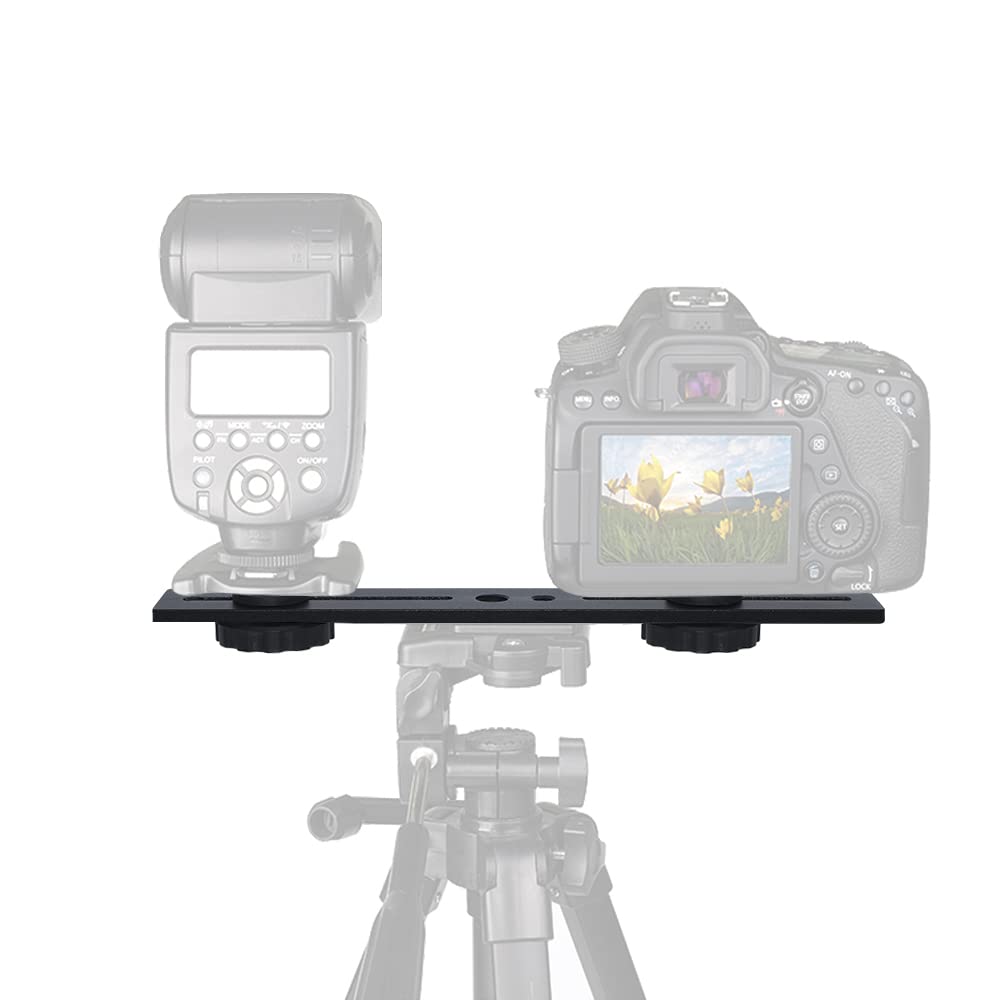 Zeetain Dual Speedlite Tripod Mount Bracket,1/4'' Dual Camera Mount Flash Extension Bar,8'' Dual Tripod Bracket For Camera,Led V