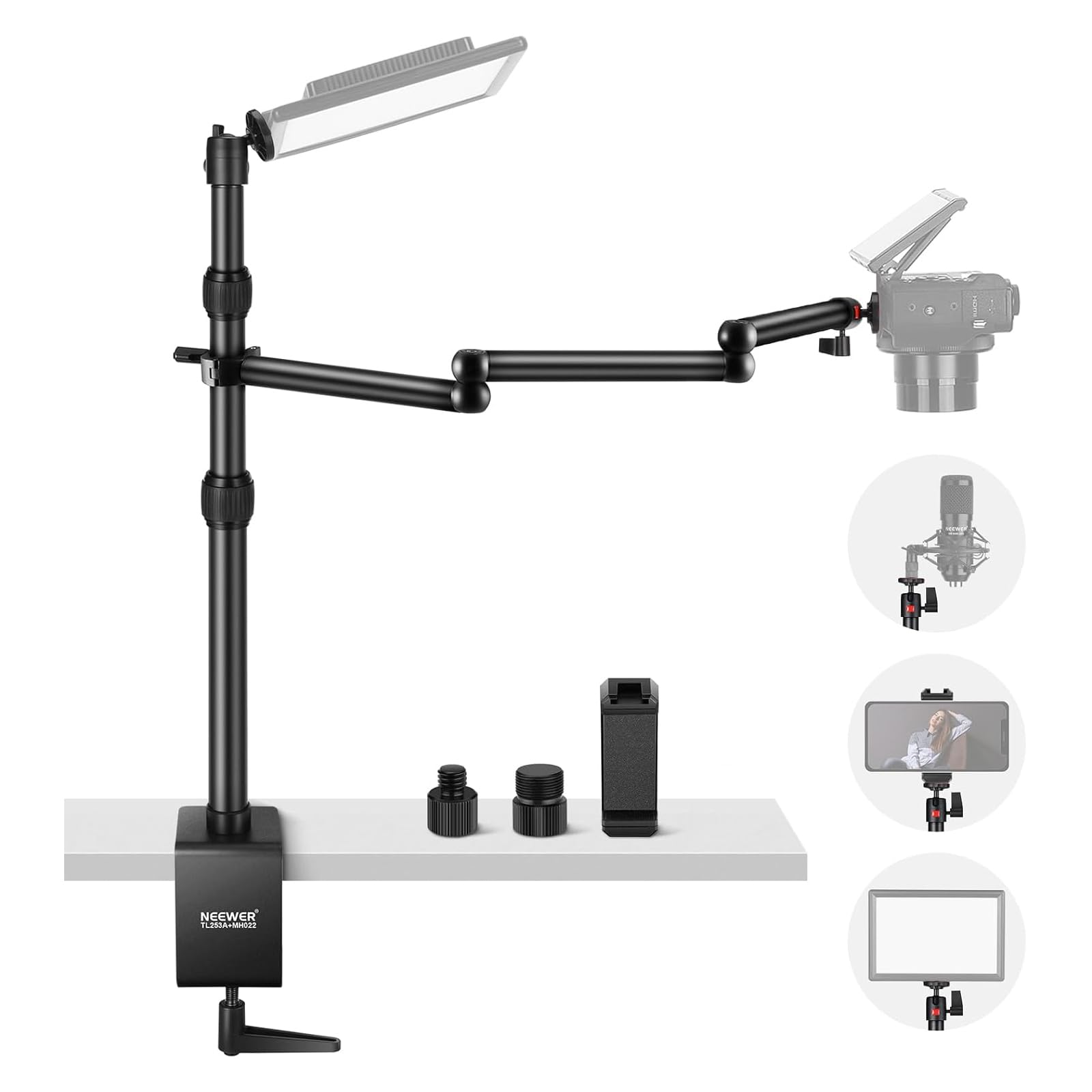Neewer Upgraded Overhead Camera Rig With Trifold Camera Boom Arm (Max Load 2Lb), 47''/1.2M Telescopic Desk Mount Stand (Max Load