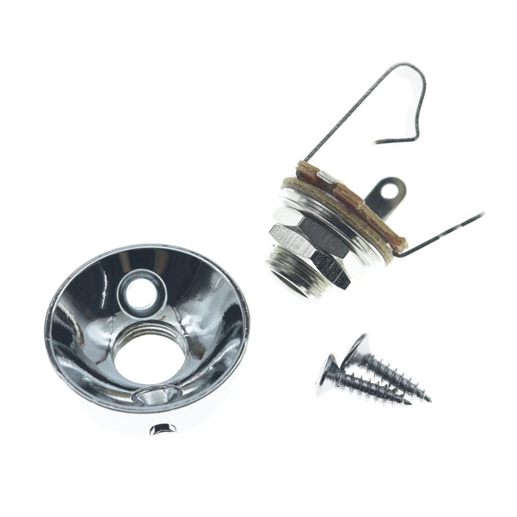 Kaish Chrome Brass Metric Electric Guitar Jackplate Electrosocket Jack Plate With Brass Output Mono Jack And Screws For Fender T