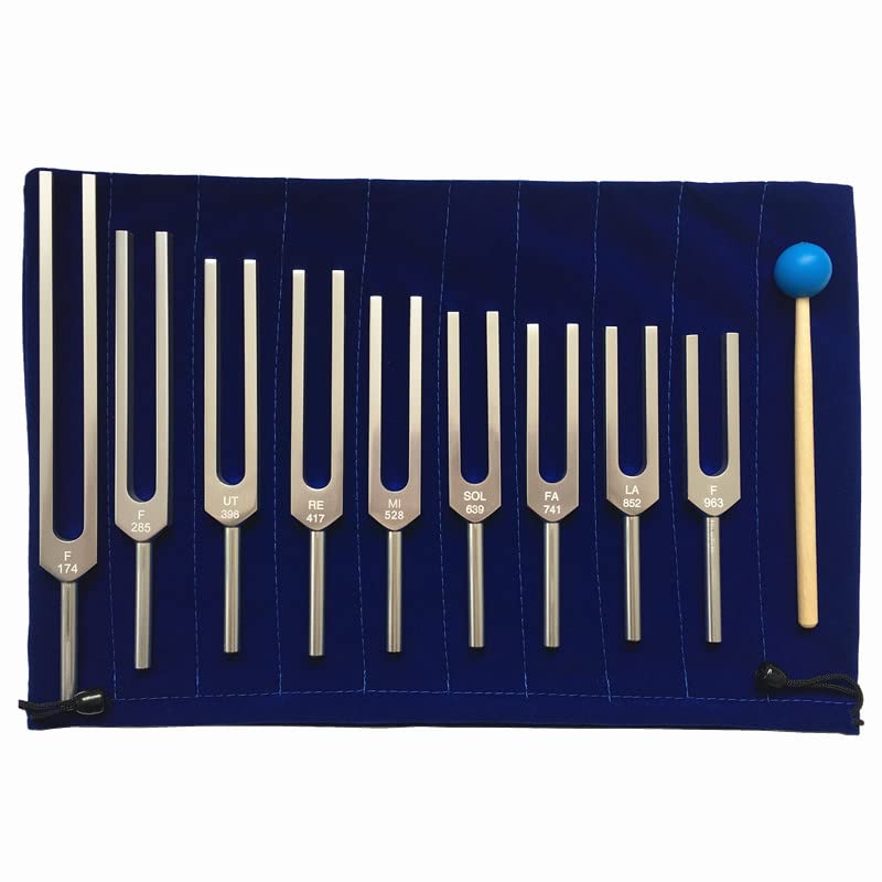 Solfeggio Tuning Fork Set - 9 Tuning Forks - Perfect for DNA Healing, Chakra, Sound Therapy, Spiritual (Gift box packing.)