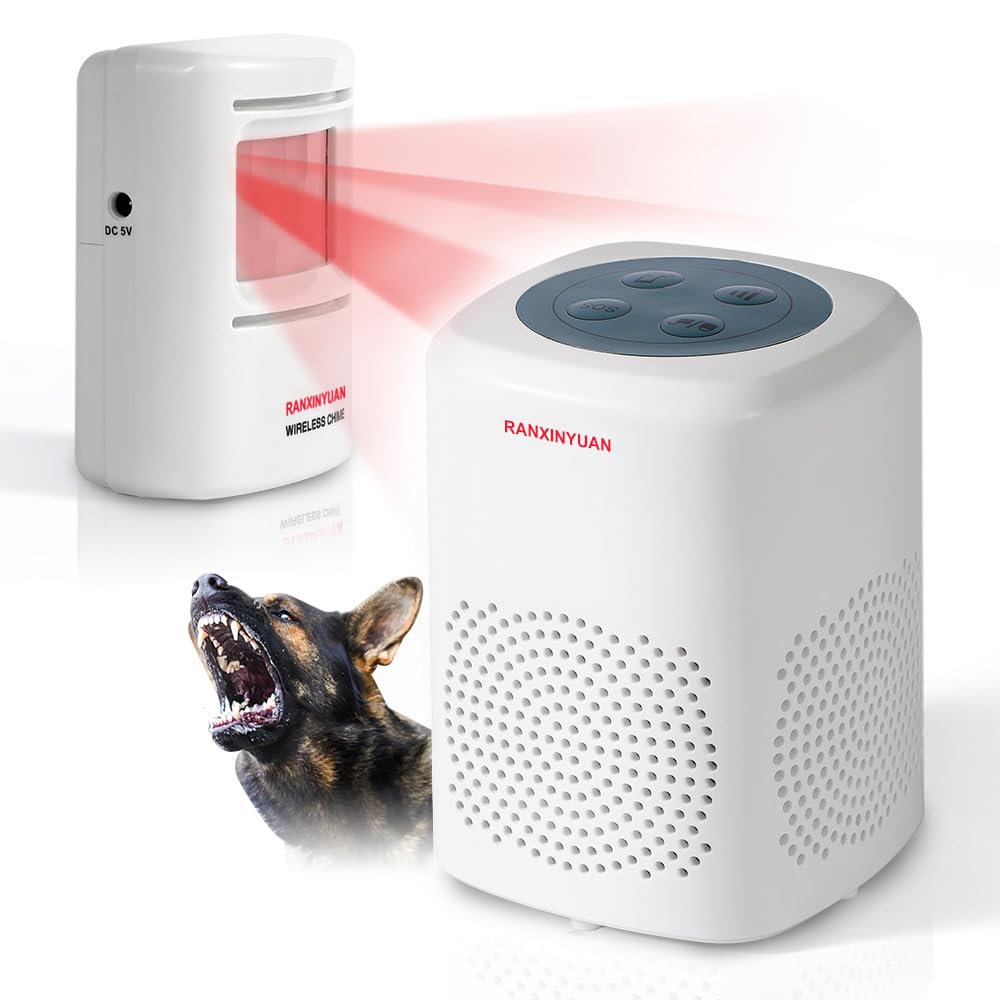 Ranxinyuan Barking Dog Motion Sensor Pir Human Body Dog Barking Alarm Realistic Wireless Loud 1000Ft Door Chimes Home Security 1