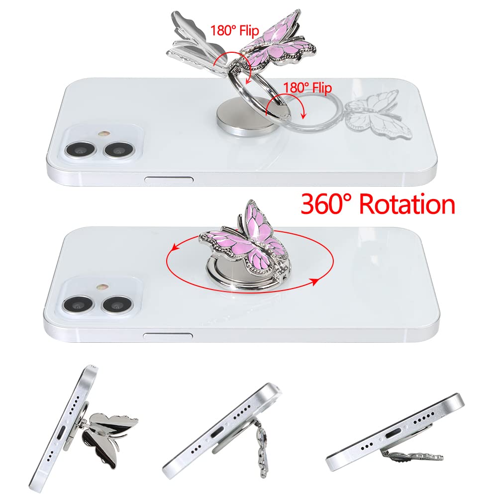 Lsl Cute Butterfly Cell Phone Ring Holder 360   Rotation Metal Finger Stand Kickstand Universal Compatible With Iphone Samsung G