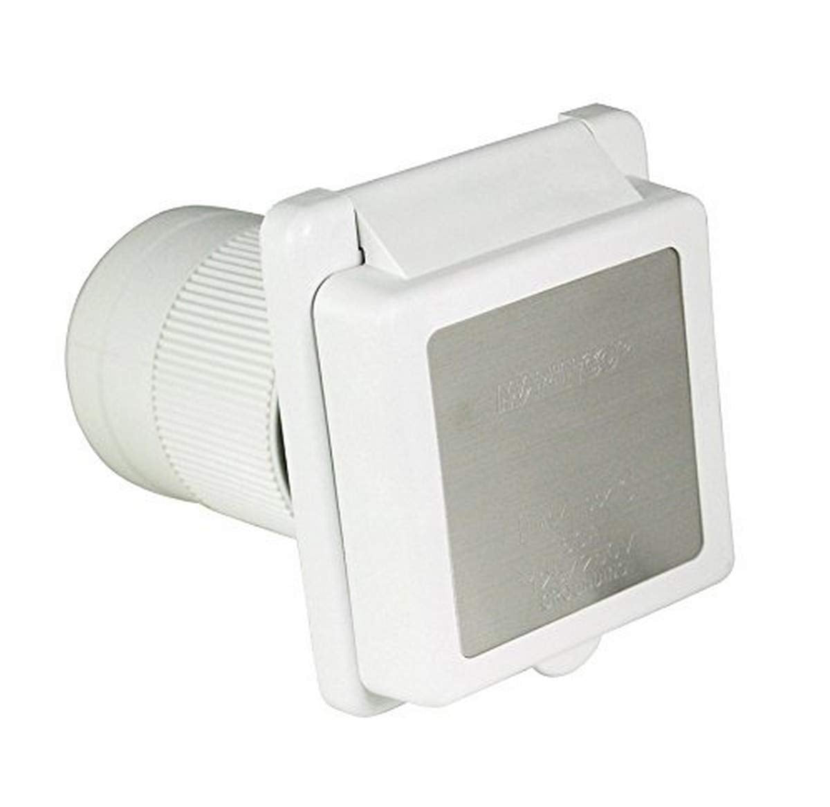 Marinco 6353El B Marine 4 Wire Standard Poly Locking Power Inlet With Rear Safety Enclosure (50 Amp, 125/250 Volt, Male, White)