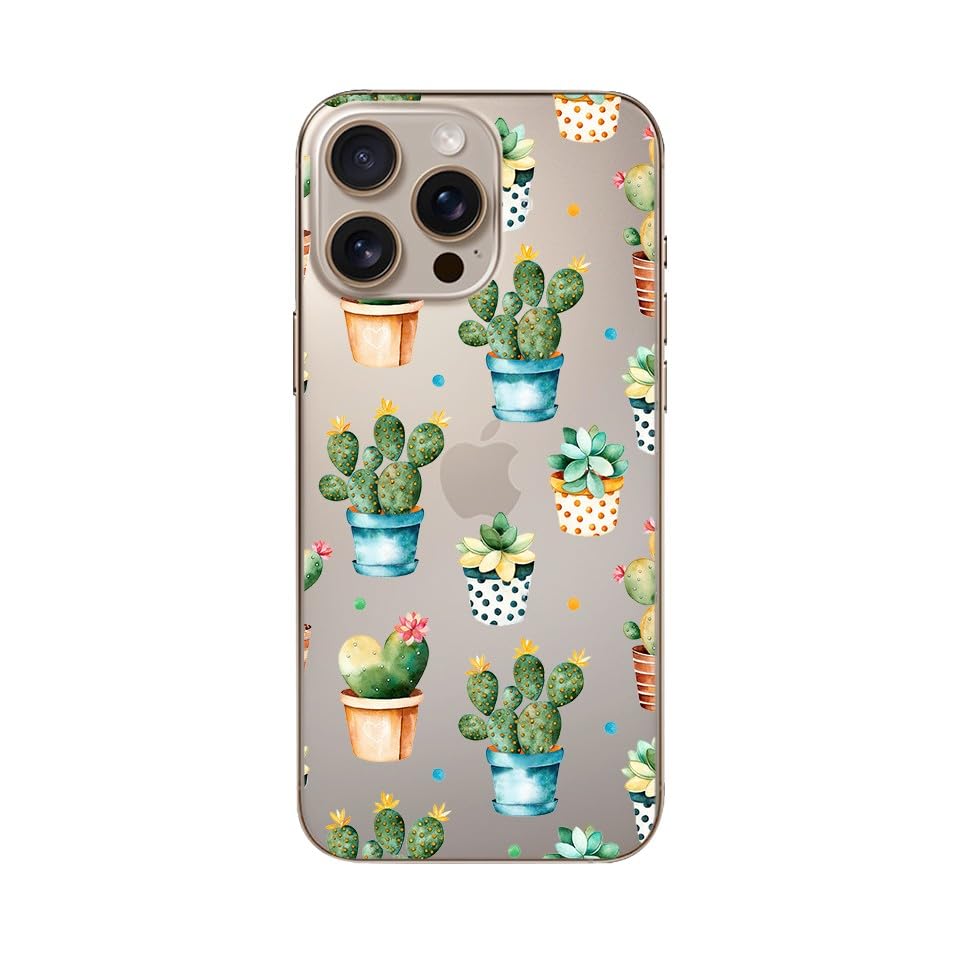 Blingy'S For Iphone 16 Pro Max Case, Cute Cactus Pattern Fun Floral Succulents Design Transparent Soft Tpu Protective Clear Case