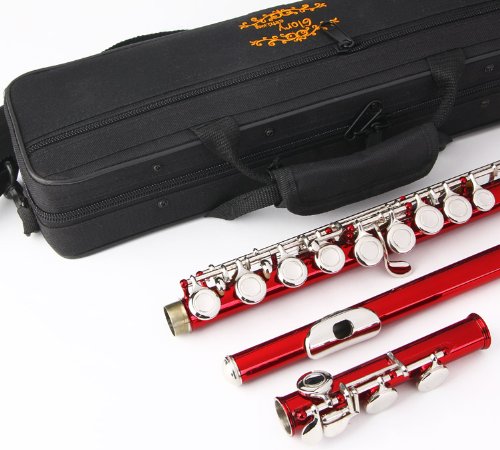 Glory Closed Hole C Flute With Case, Tuning Rod And Cloth,Joint Grease And Gloves, Red