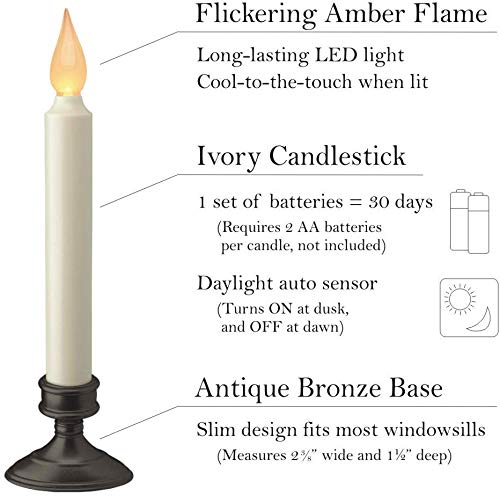 Xodus Innovations Fpc1205A Battery Operated 9 Inch Flameless Window Candle With Amber Flicker Flame And Dusk To Dawn Sensor Time