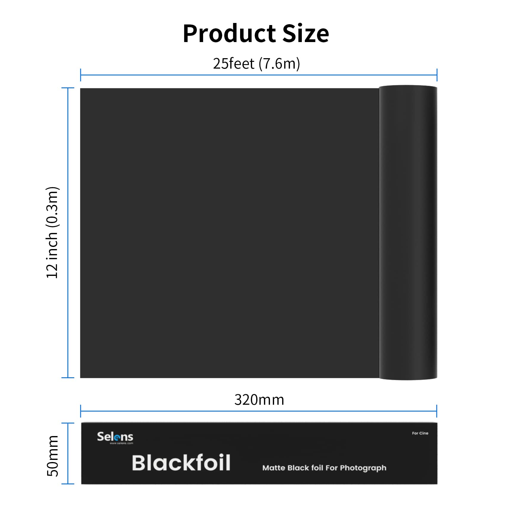 Selens Matte Cinefoil 12Inch X 25Feet Roll, Blcakfoil For Photograph Shaping Light & Masking Light Leaks