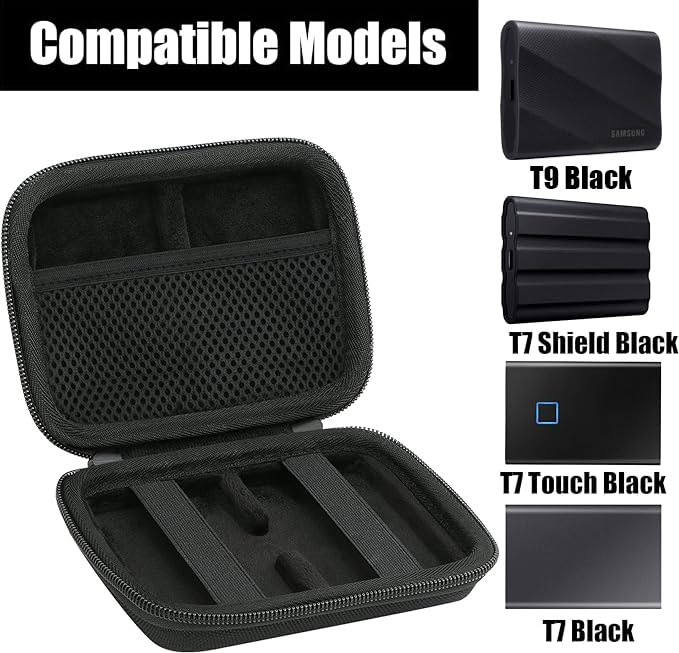 Aenllosi Hard Travel Case Replacement For Samsung T9/T7/T7 Touch/T7 Shield Portable Ssd,Black.(Only Case)