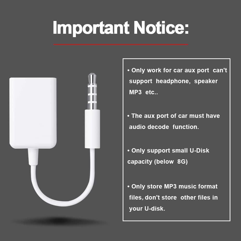 Aux To Usb Adapter 3.5Mm Male Audio Jack Plug To Usb 2.0 Female Converter Cord Cable 2Pack Only Work (Car Need Mp3 Decode Functi