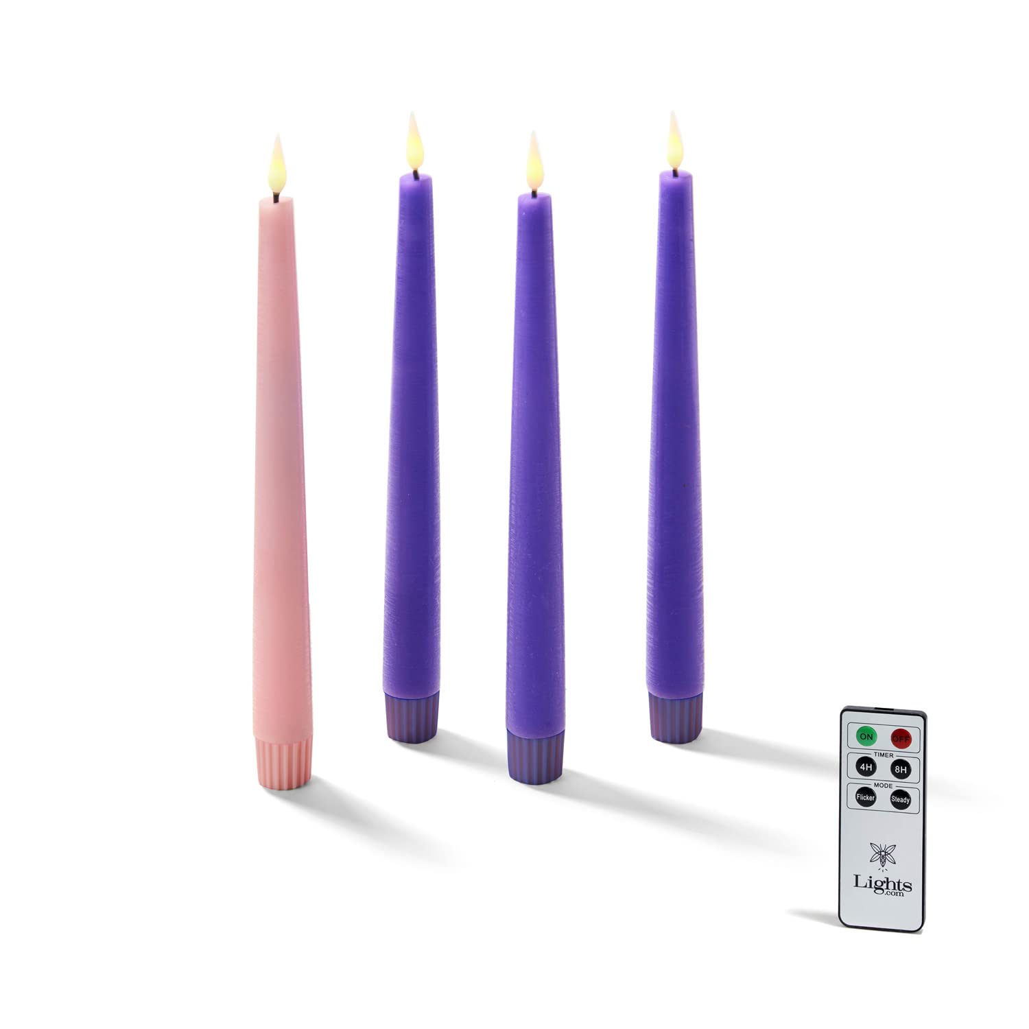 Lamplust Battery Operated Advent Candles Set Of 4, 9 Inch Purple & Pink Flameless Candles, Flameless Taper Candles For Advent Wr