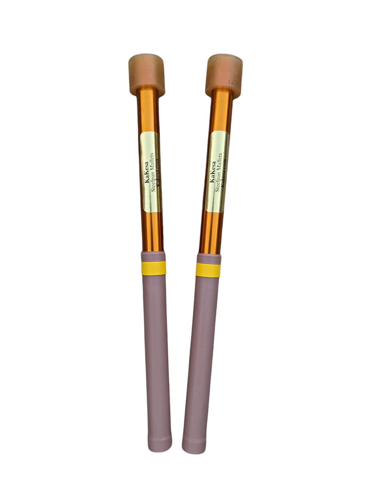 Kakesa Steelpan Mallets, Double Second Steel Drum Sticks, Anodized Aluminum Gold