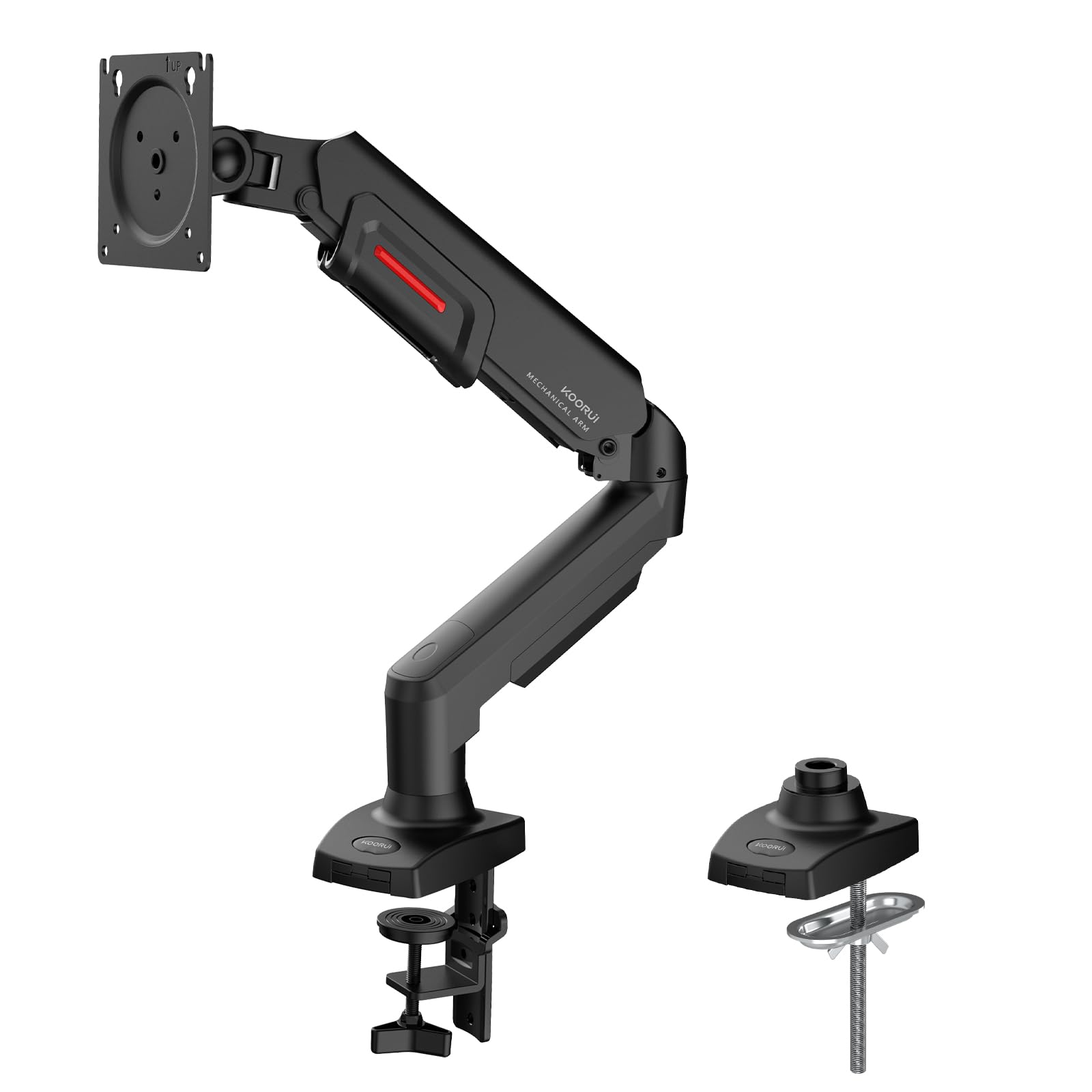 Koorui Single Monitor Mount, Rotation, Swivel, Tilt, Adjustable Gas Spring Monitor Arm Fits 17 32Inch, 4.4 19.8Lbs Monitor, Monitor Stand For Desk With C Clamp/Grommet Mounting Base