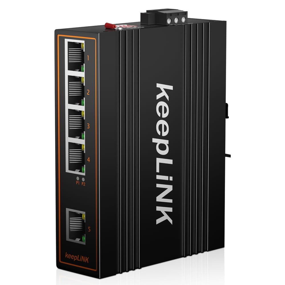 Keeplink 5 Port Industrial Poe Switch Unmanaged, 125W Fast Ethernet Din Rail Switch, Ip40, Operating Temperature Range Of  30  