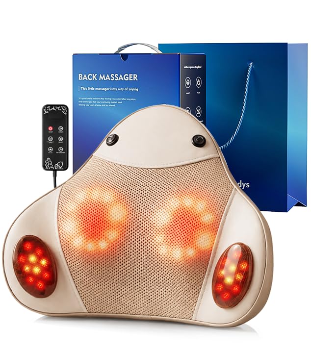 UieSian Asdys Back Massager with Heat, 4D Shiatsu Kneading Deep Tissue Electric Massager for Neck Shoulder Leg Back, Portable Re