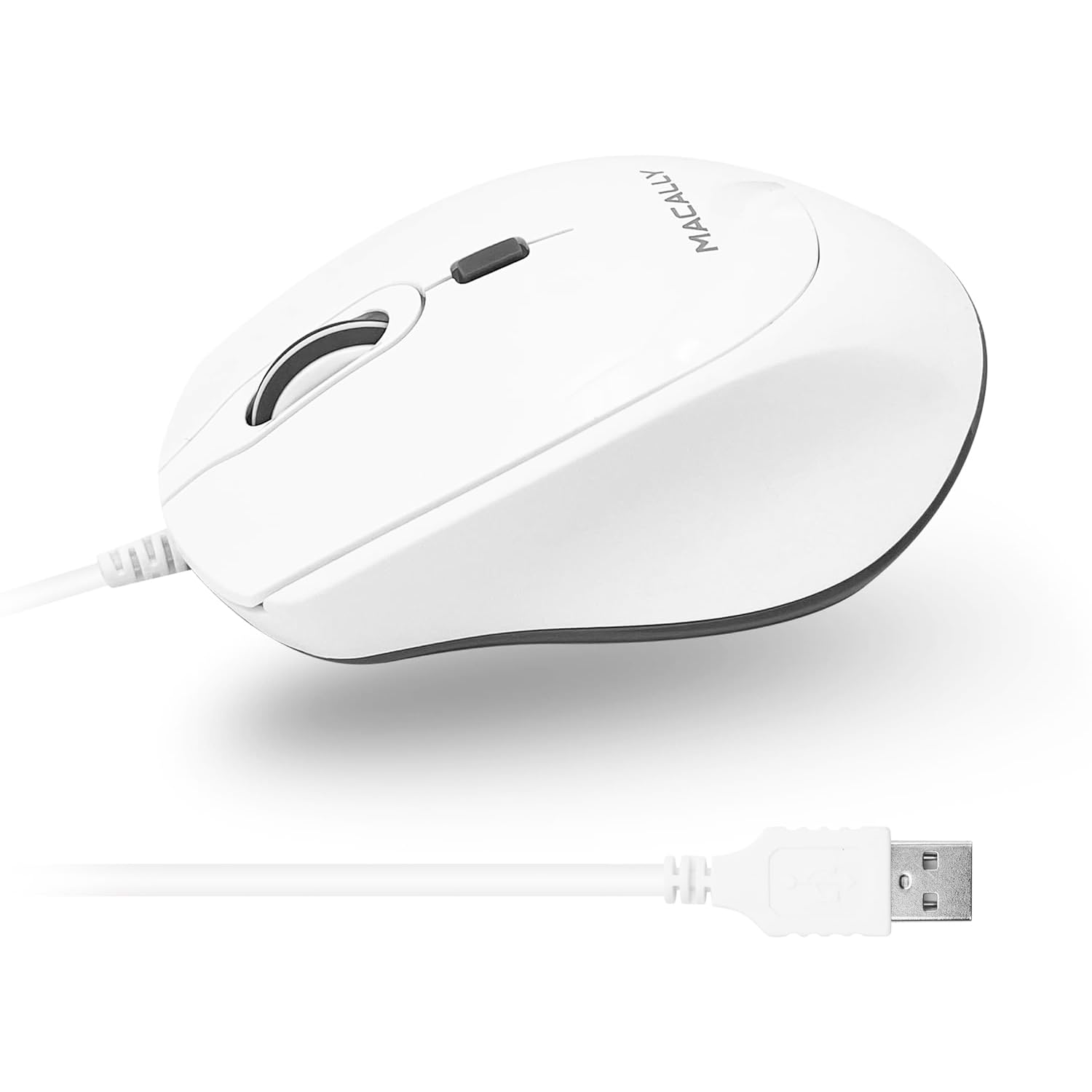 Macally Wired Mac Mouse White (Smooth And Quiet) Comfortable Usb Corded Mouse For Laptop, Chromebook, Pc, Desktop, Notebook, App