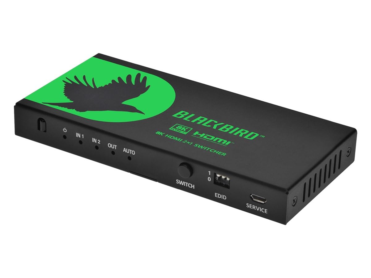 Monoprice 2x1 HDMI Switch with Audio Extraction, 8K@60Hz, 4K@120Hz, HDMI 2.1, HDCP 2.3, 40Gbps, IR Remote Control, HDR10+, for 4