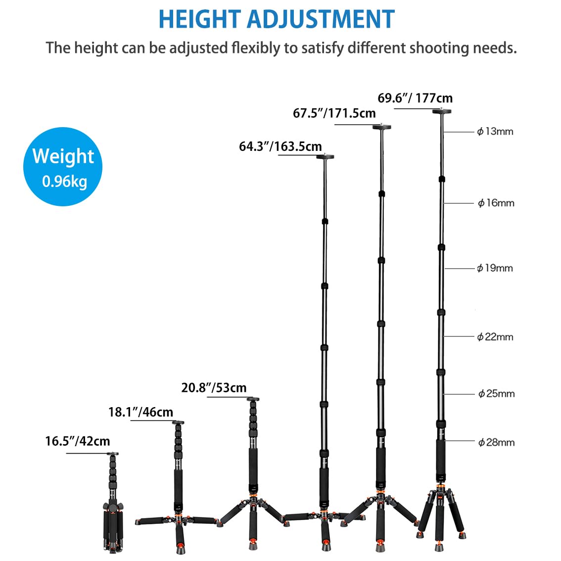 Koolehaoda Camera Aluminum Monopod With Metal Tripod Base.6 Sections 18 69Inch Adjustable, Leg Diameter F28Mm,Up To 13Lbs   Black