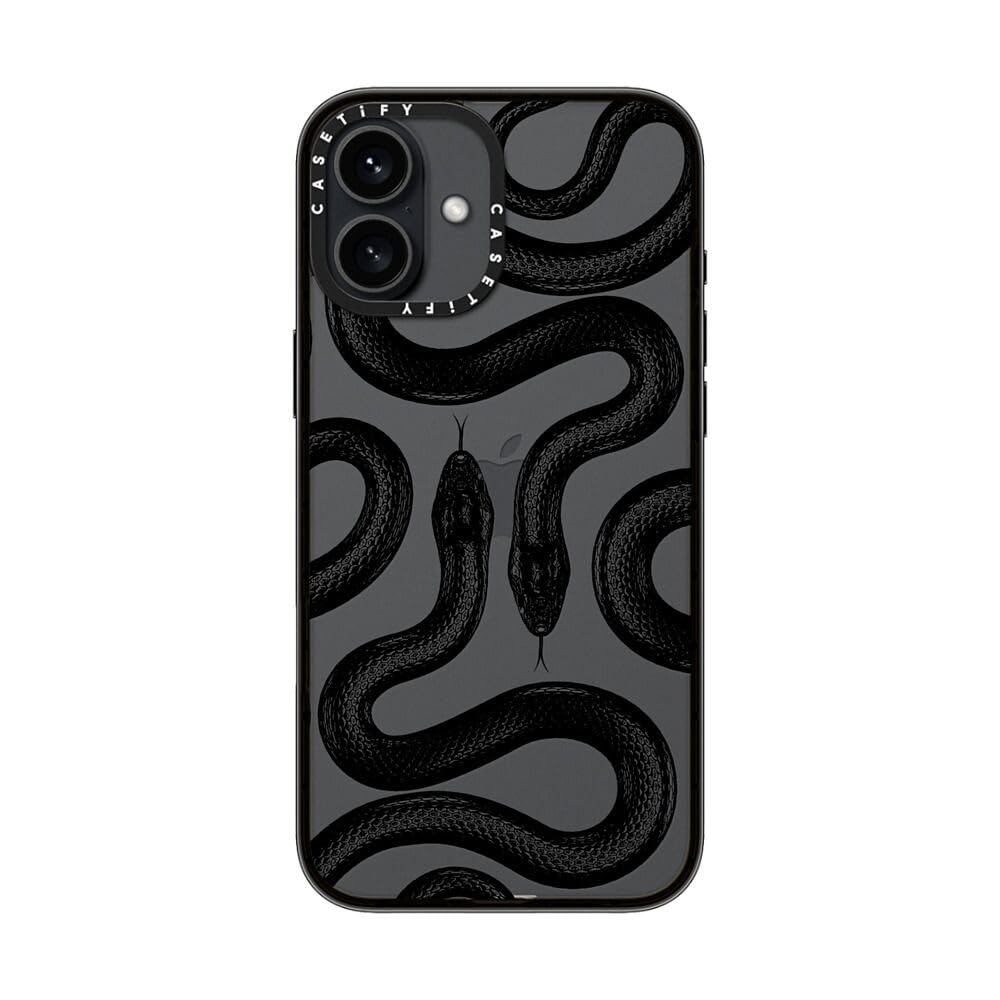 Casetify Compact Case For Iphone 16 Plus [Lightweight / 4 Ft. 2X Military Grade Drop Protection/Slim]   Black Kingsnake   Clear