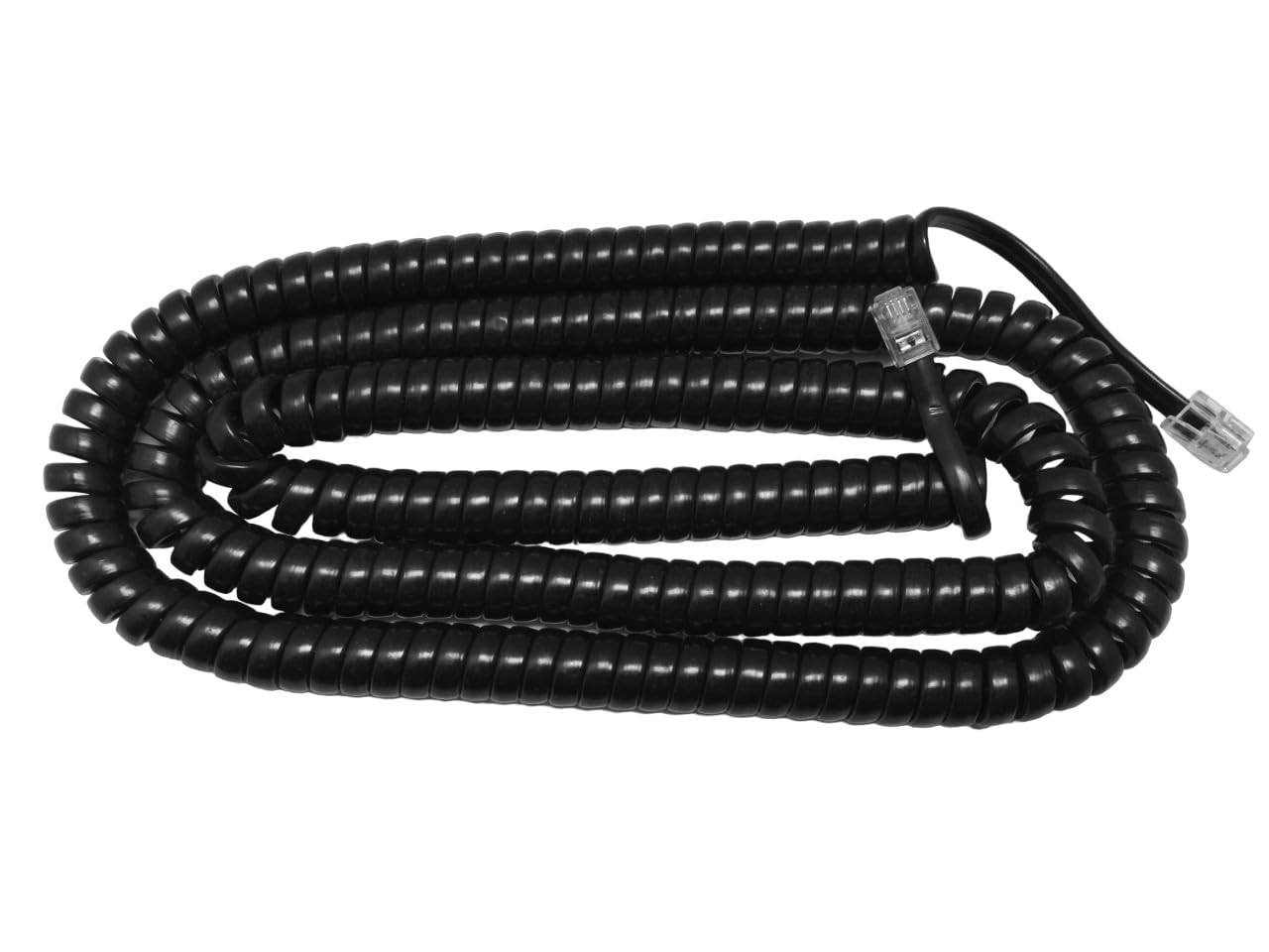 The Voip Lounge 25 Foot Gloss Black Long Handset Receiver Curly Coil Cord For Landline Phone