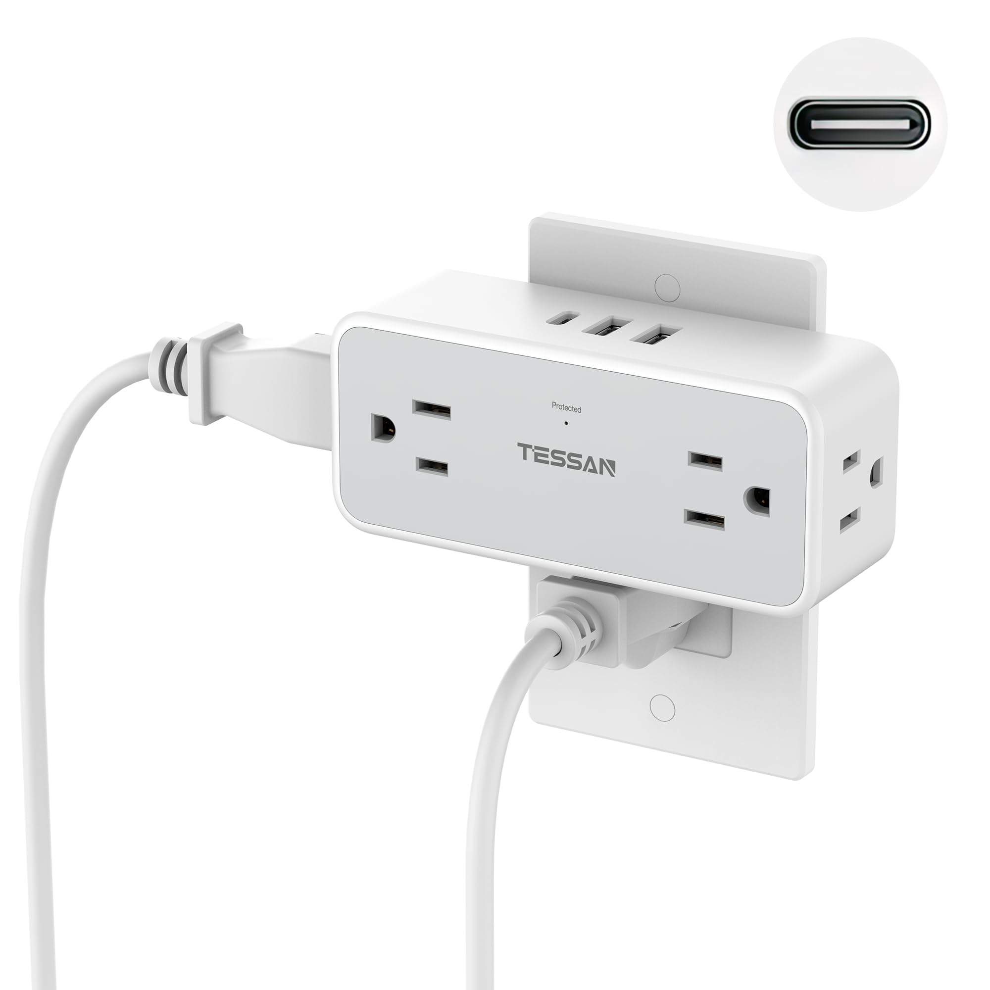 Multi Plug Outlet Splitter, Tessan 4 Wall Outlet Extender With 3 Usb Wall Charger(1 Usb C), Surge Protecter 900J, Widely Spaced