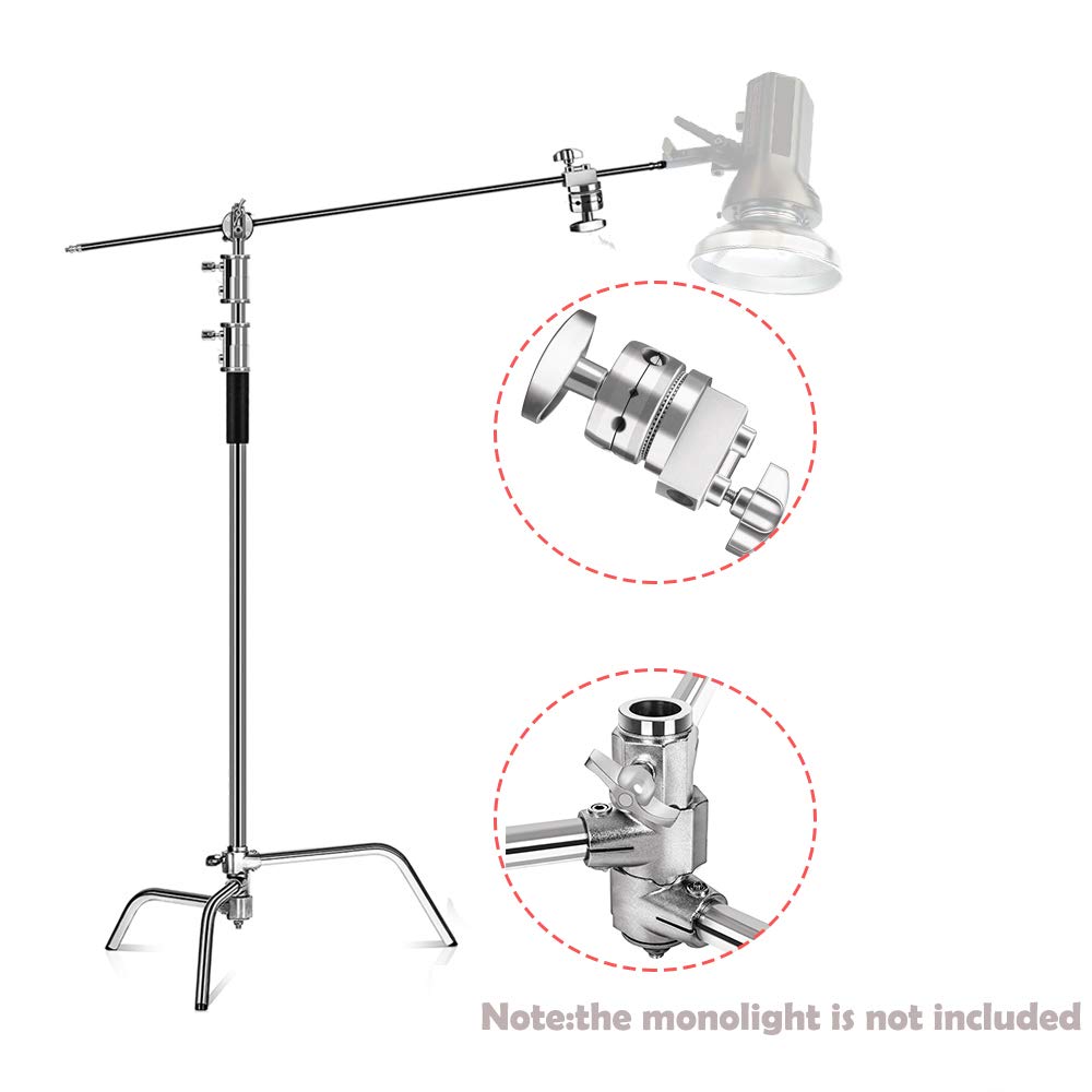 Kshioe Pro C Stand With Boom Arm, Heavy Duty Light Stand For Photography Studio Video Reflector, Monolight, Softbox And Other Eq