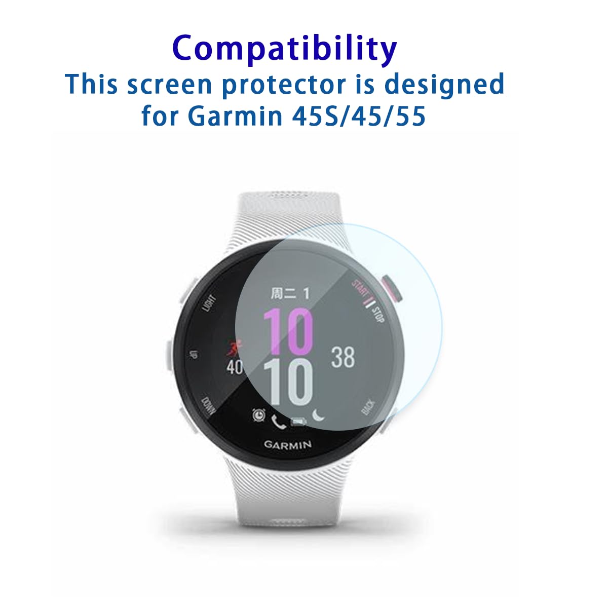 Screen Protector For Garmin Forerunner 55 45 45S Smartwatch Tempered Glass Film, 9H Hardness,Anti-Scratch,High Definition,Bubble