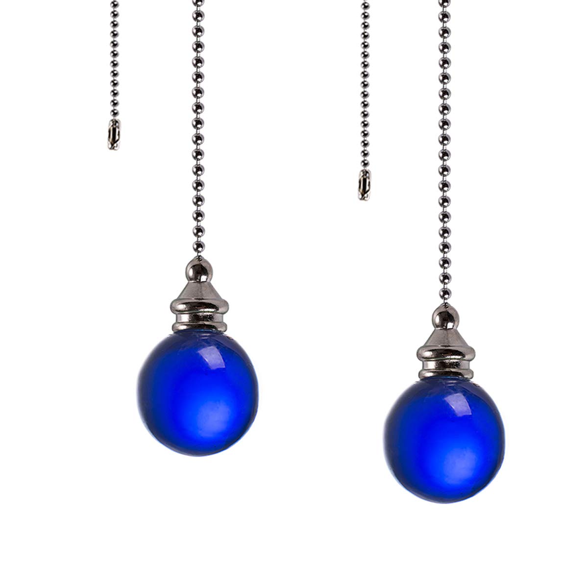 Ceiling Fan Pull Chain, 2Pcs Blue 30Mm Diameter Crystal Ball Fan Pull Chain, 20 Inches Fan Pulls Set With Connector Ceiling Fan