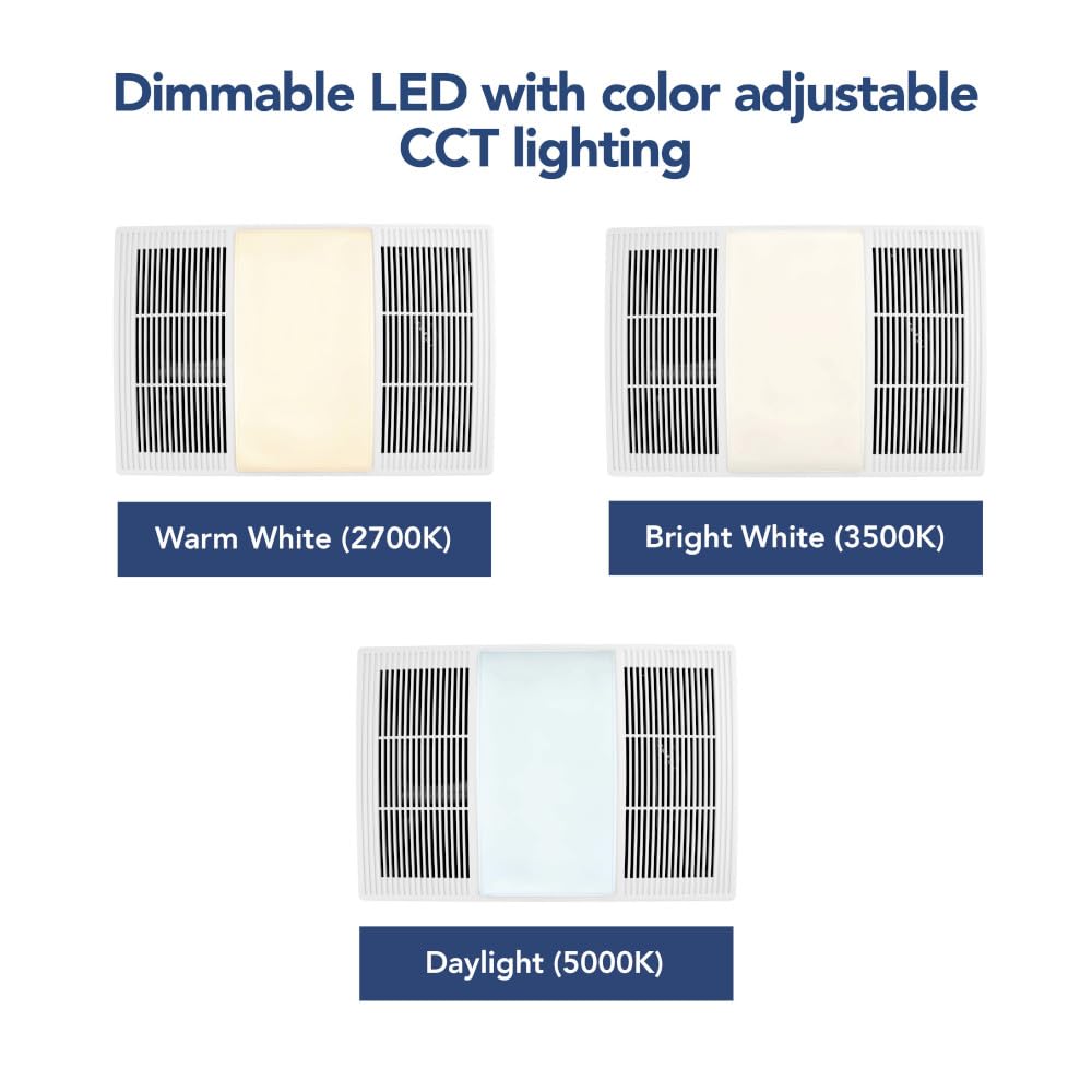 Broan Nutone Bhfled110 Powerheat Bathroom Exhaust Fan, Heater, And Led Light Combination, 110 Cfm