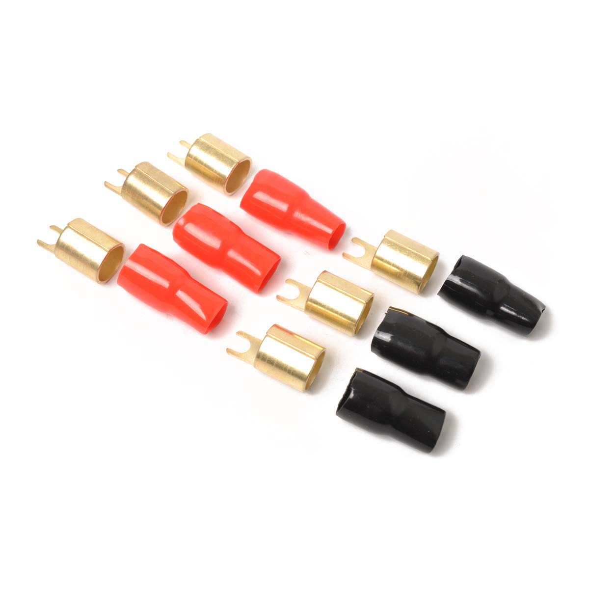 3 Pairs Copper Gold Plated 0 Gauge Spade Terminal Crimp Connectors Adapters Crimp Barrier Spades For Speaker Wire Cable Terminal