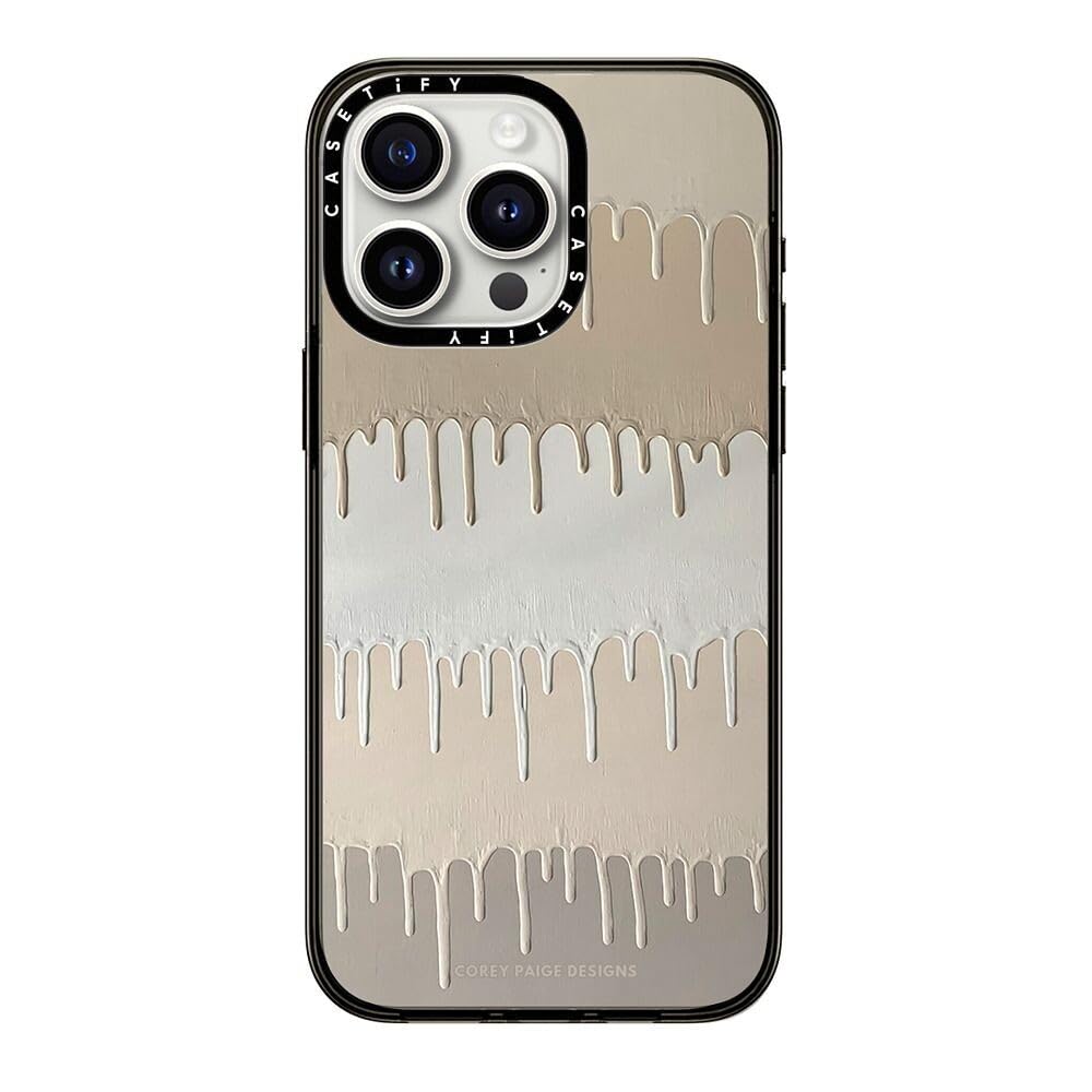 Casetify Compact Case For Iphone 15 Pro Max [2X Military Grade Drop Tested / 4Ft Drop Protection]   Tan Painted Drips   Clear Bl