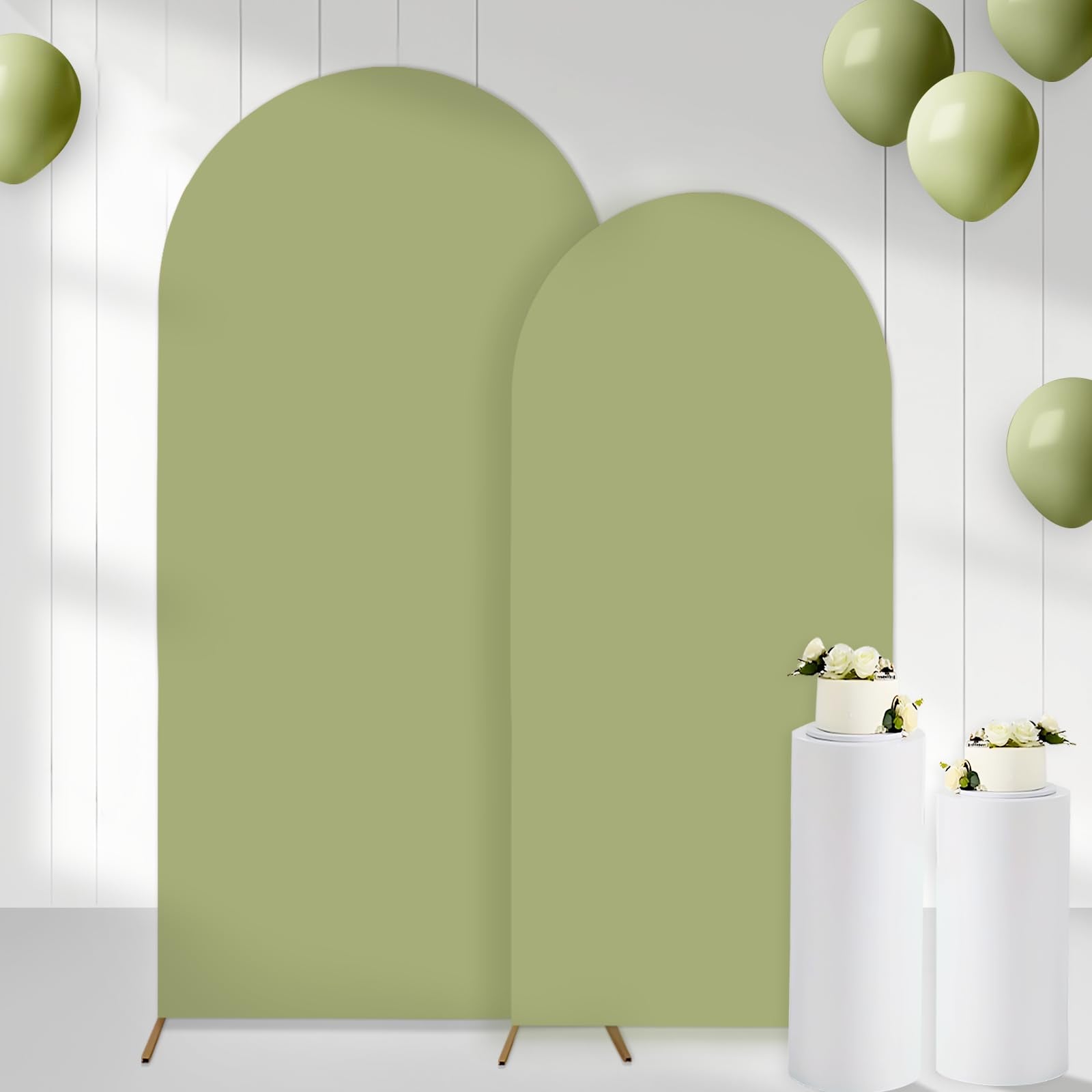 CORNER LACE Olive Green Arch Backdrop Covers Set of 2(7.2Ft, 6Ft), Spandex Fitted Chiara Arch Stand Covers Backdrops for Wedding